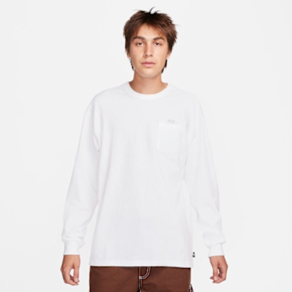 Nike Sportswear Premium Essentials Men's Long-Sleeve Pocket T-Shirt White Large